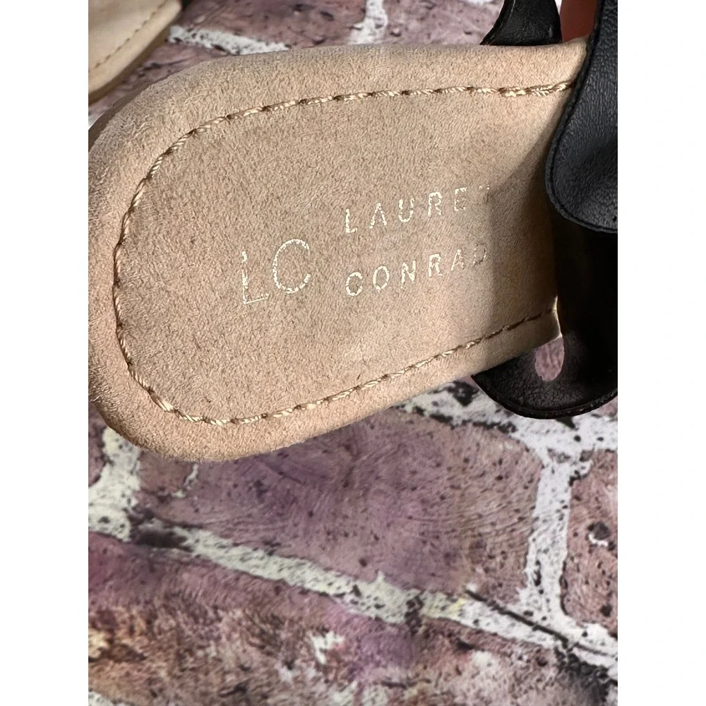 LC Lauren Conrad Camille Black Scalloped Thong Slingback Sandals Women's M 7/8